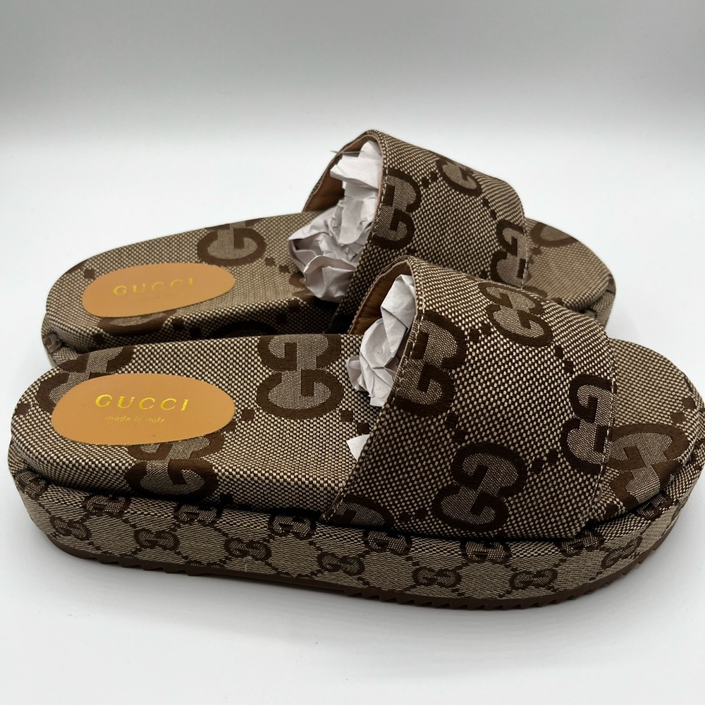 Gucci Brown Monogram Sandals